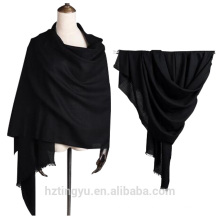 Fashion women solid printed 100% Wool pashmina shawl scarf with tassels